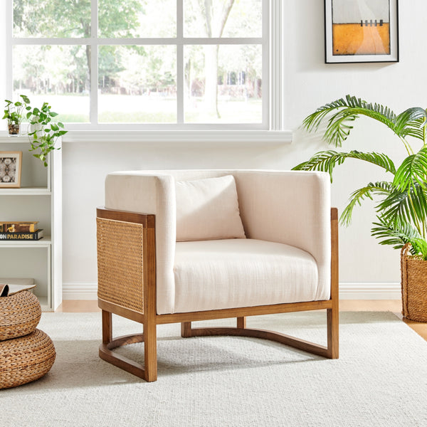 Velma Accent Arm Chair w/ Rattan, Shortbread/Natural