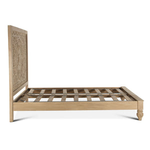 Taj Mango Wood Queen Bed in Natural Whitewash Finish