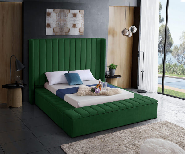 Joanne Queen Bed In Green Velvet