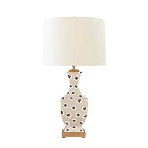 HANDPAINTED TOLE TABLE LAMP IN BROWN LEOPARD PATTERN
