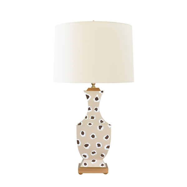 HANDPAINTED TOLE TABLE LAMP IN BROWN LEOPARD PATTERN