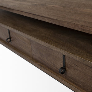 Glenn II 54x30 Dark Brown Wood w/ Black Iron Frame, Rectangle 3 Drawers Coffee Table