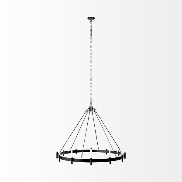 Decamp I (47.2"x36.2") Black Metal Chassis Glass Tube Twelve Light Chandelier