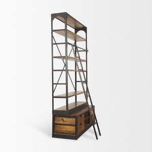 Brodie II Medium Brown Wood Black Ladder Four Shelf Shelving Unit 57L x 20.5W x94H