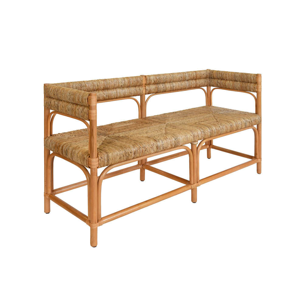 RATTAN BENCH WITH SEAGRASS WRAPPED SEAT AND SEAT BACK