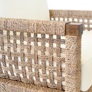 CLUB CHAIR WITH WOVEN SEAGRASS DETAIL AND IVORY LINEN CUSHION