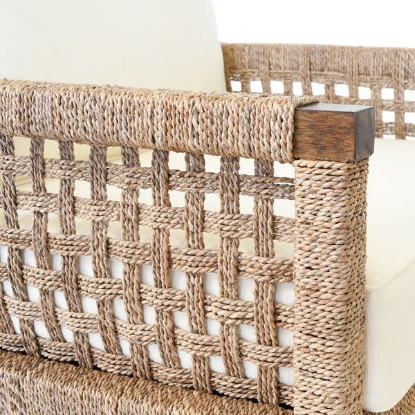CLUB CHAIR WITH WOVEN SEAGRASS DETAIL AND IVORY LINEN CUSHION