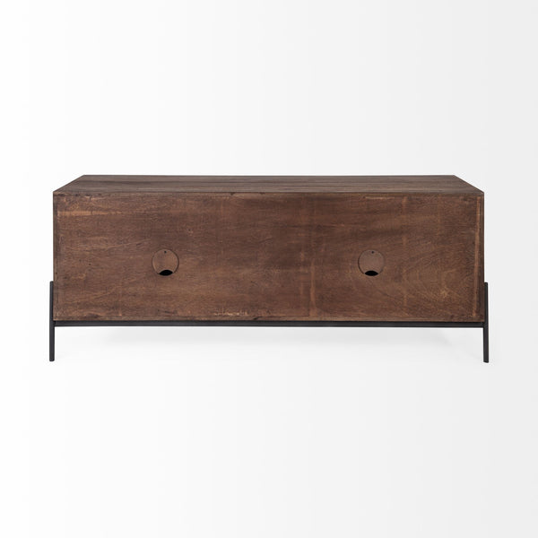 Glenn IV Dark Brown Wood w/ Black Iron Frame Media Console w/ Storage, TV Stand for TV up to 71"