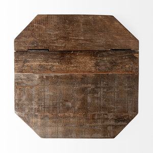 Esagono Octagonal Gold Metal-Clad Reclaimed Wood End/Side Table w/ Storage
