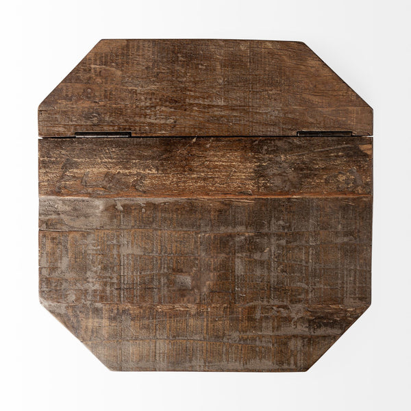Esagono Octagonal Gold Metal-Clad Reclaimed Wood End/Side Table w/ Storage