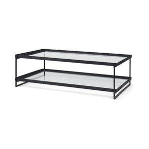 Trey 56"L x 32"W x 17"H Black Metal W/Glass Coffee Table