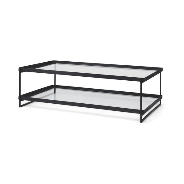 Trey 56"L x 32"W x 17"H Black Metal W/Glass Coffee Table