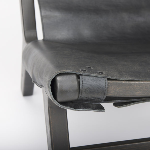 Elodie 24.4L x 33.9W x 30.7H Black Leather W/Black Stain Beech Wood Frame Accent Chair