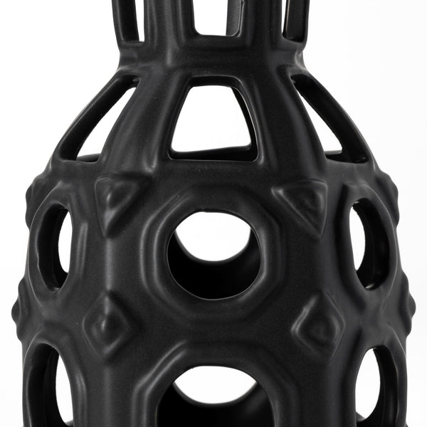 Brunel Small Black Drum-Shaped Ceramic Vase