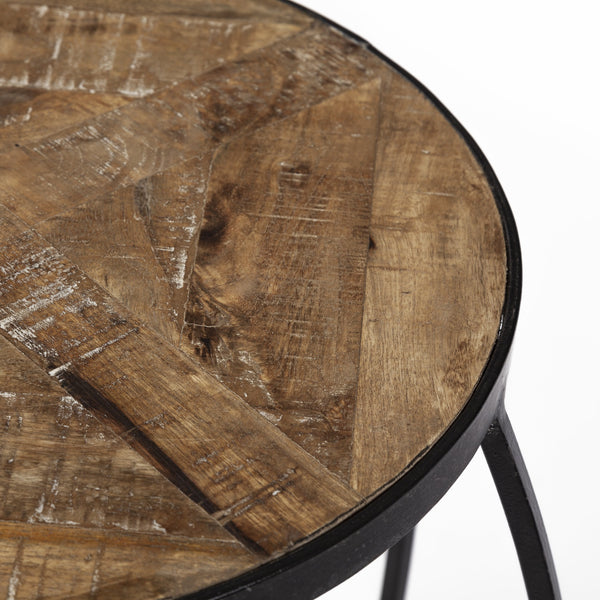 Clapp III (Set of 2) 20L x 20W Brown Round Wood Top W/ Black Metal Frame Nesting Accent Tables