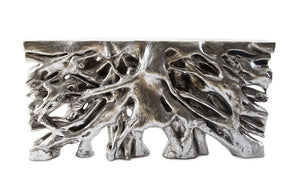 Square Root Console Table, Silver Leaf