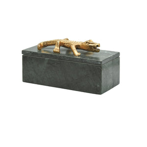 GREEN MARBLE BOX WITH BRASS ALLIGATOR HANDLE