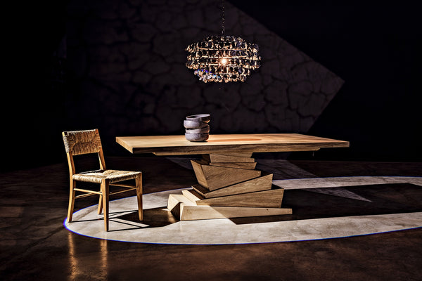 Vulcan Chandelier, Black Steel with Black Glass