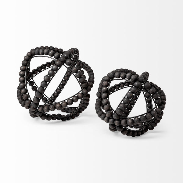Earnhardt I Small 9L x 9W Black Wooden Beaded Orb