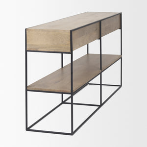 Morris 63.0L x 15.0W x 31.0H Beige Wood w/ Black Metal Frame 2 Drawer Console Table