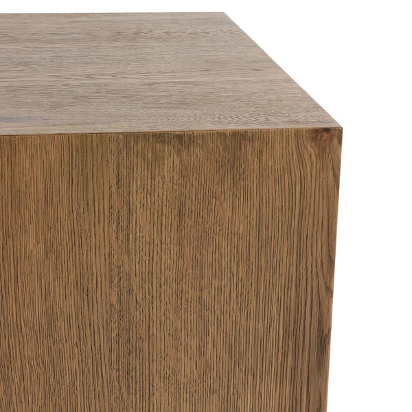 Layne Solid Oak Wood Square End Table with Plinth Base