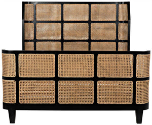 Porto Queen Bed in Hand-Rubbed Black Mahogany with Caning Detail