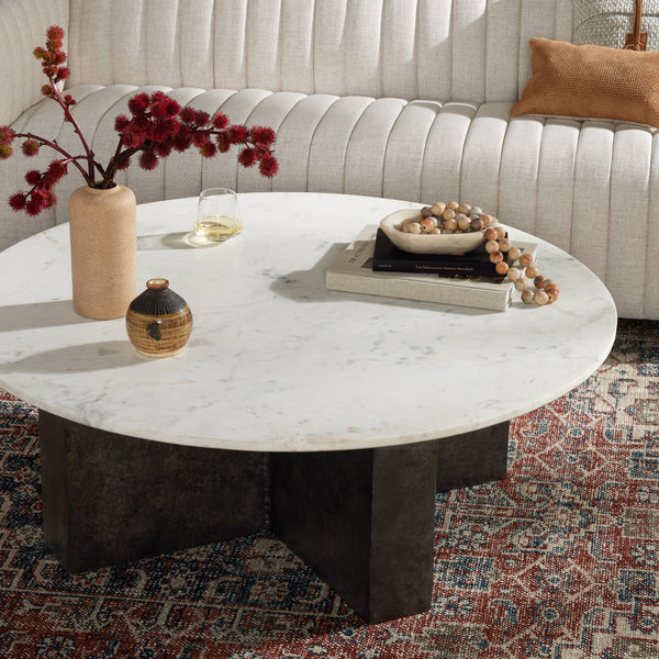 Terrell Round Coffee Table In Plsh White