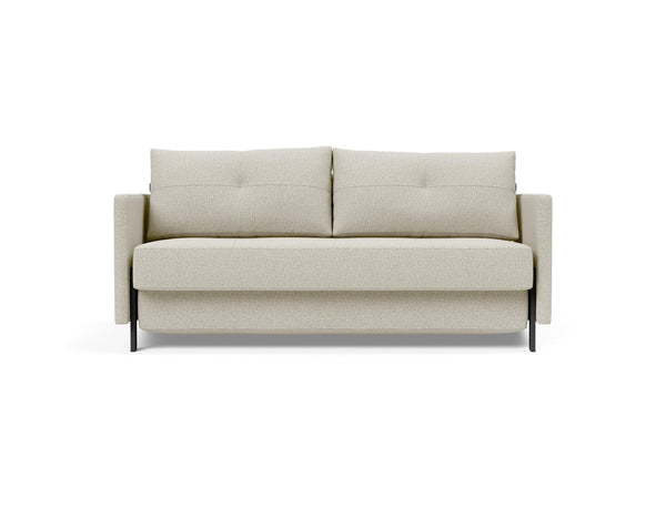 CUBED QUEEN SOFA BED in MIXED DANCE NATURAL FABRIC WITH Black Steel LEGS 527