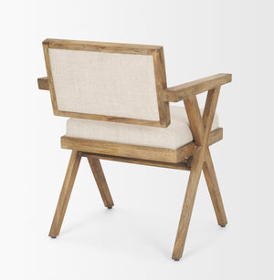 Topanga I Cream Fabric Wrap Medium Brown Wooden Frame Dining Chair