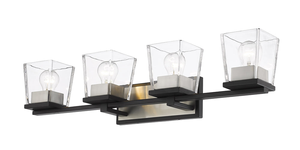 Bleeker Street 4 Light Vanity in Matte Black + Brushed Nickel Finish