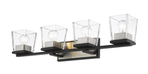 Bleeker Street 4 Light Vanity in Matte Black + Brushed Nickel Finish