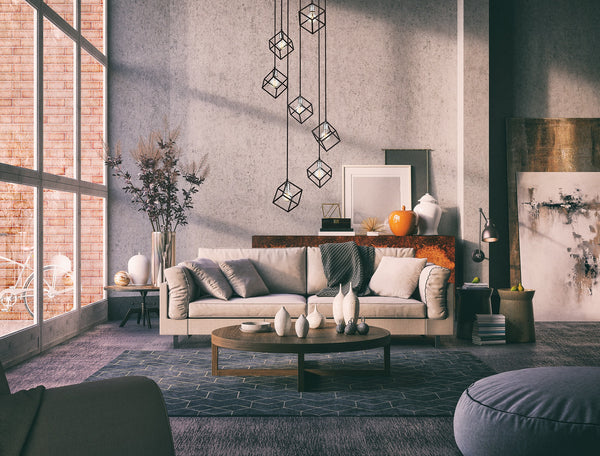 Vertical 7 Light Pendant in Matte Black + Brushed Nickel Finish