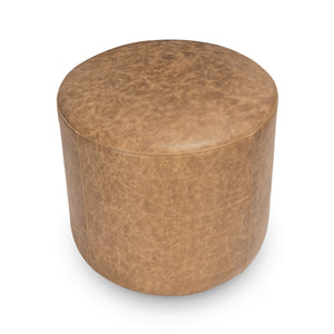 Millo Leather Round Ottoman - Chestnut Sedona Brown