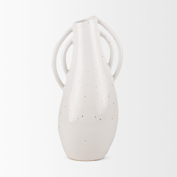 Urvi Tall Off White Speckled Asymmetrical Ceramic Vase