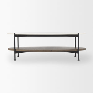Larkin White Marble Top w/ Dark Brown Wood Shelf Oval Coffee Table