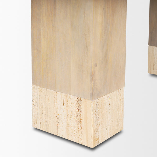Shivon 94" Light Brown Mango Wood W/ Travertine Dining Table