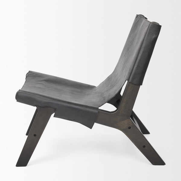 Elodie 24.4L x 33.9W x 30.7H Black Leather W/Black Stain Beech Wood Frame Accent Chair