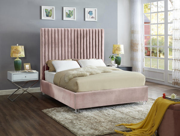 Fredrick King Bed In Pink Velvet