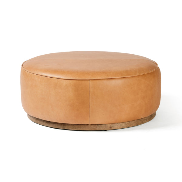 Sinclair Large Round Ottoman In Bttrscotch
