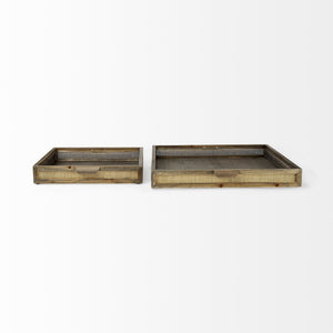Sonny 23.6L x 23.6W x 2.0H Set of Two Brown Wood and Wicker Square Trays