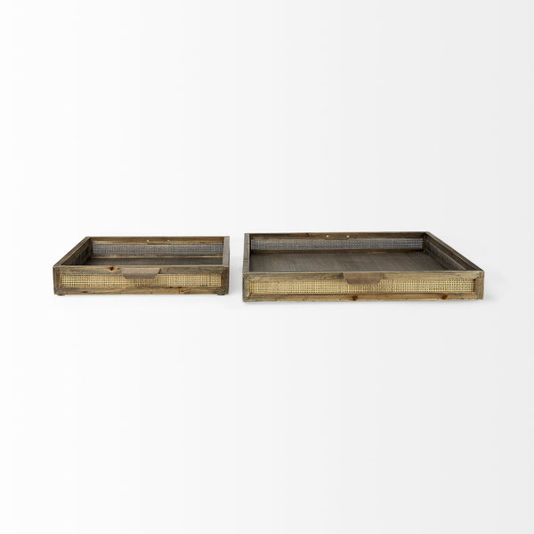 Sonny 23.6L x 23.6W x 2.0H Set of Two Brown Wood and Wicker Square Trays
