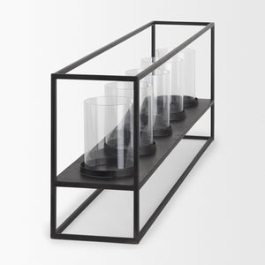 Cindy 5 Candle Matte Black Metal Hurricane Glass Tabletop Candle Holder