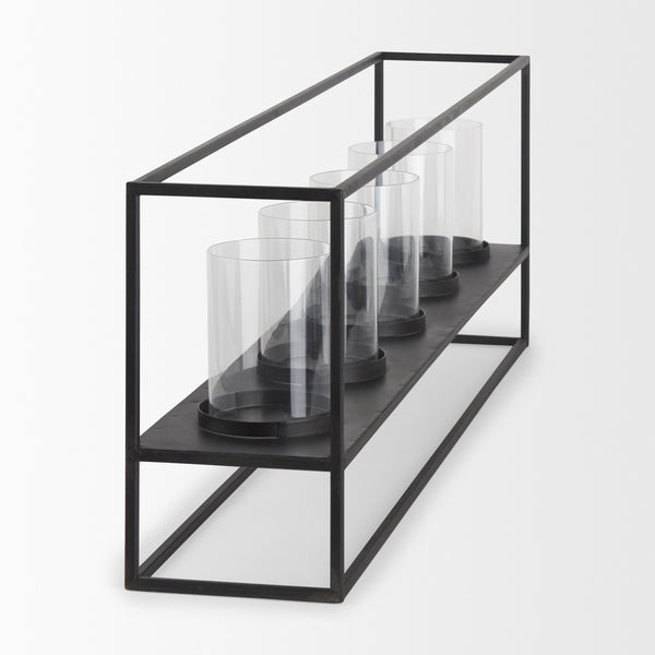Cindy 5 Candle Matte Black Metal Hurricane Glass Tabletop Candle Holder