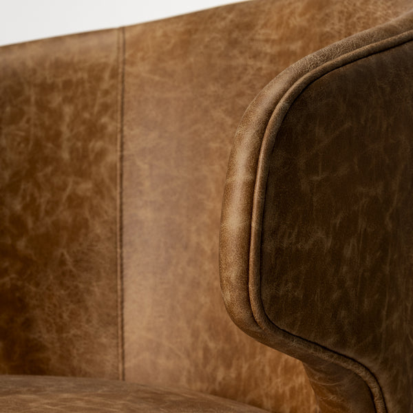 Niles 22.5L x 24.0W x 32.0H Brown Faux Leather Seat W/Brown Wooden Legs Wingback Dining Chair