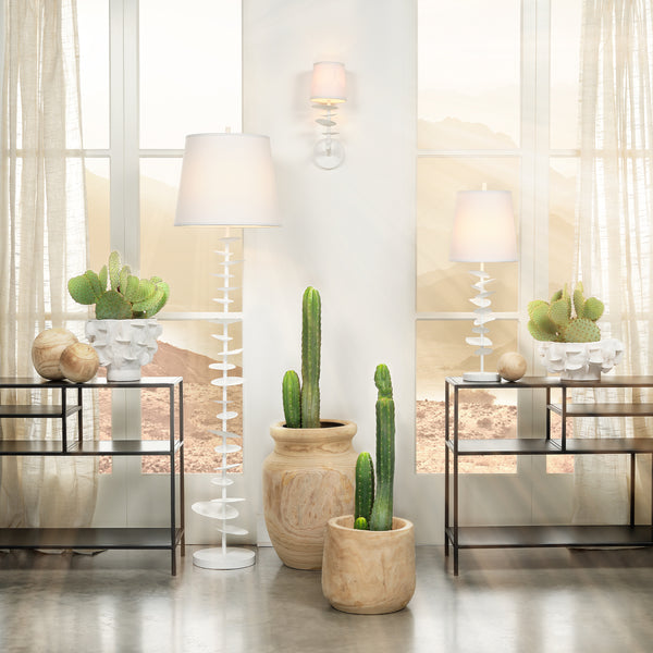Petals Gesso Table Lamp with Linen Shade