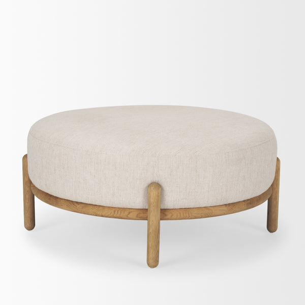 Gwynn Beige Fabric w/ Light Brown Wood Ottoman