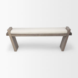 Elaine I 58L x 14.75W x 20H Brown Wood Upholstered Cream Seat Entryway Bench