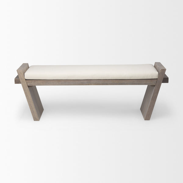 Elaine I 58L x 14.75W x 20H Brown Wood Upholstered Cream Seat Entryway Bench