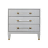 THREE DRAWER SIDE TABLE IN LIGHT GREY SHAGREEN WITH ANTIQUE BRASS AND ACRYLIC HARDWARE