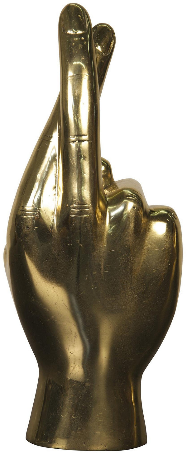 Fingers Crossed Metal Alloy Sculpture in Antique Brass Finish